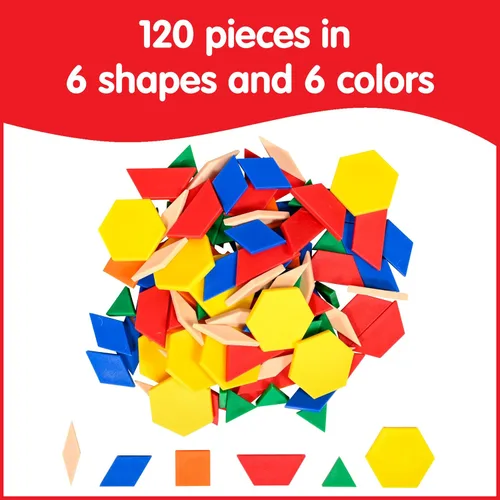 Vista 3 de Edx Education Pattern Blocks - Juego de 120 minitarras, bloques de patrón de plástico, clasificación de práctica, patrones, medición y fracciones