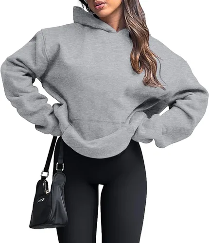 Vista 38 de onlypuff Sudadera casual con capucha para mujer, de manga larga, con bolsillo de canguro, hombro caído