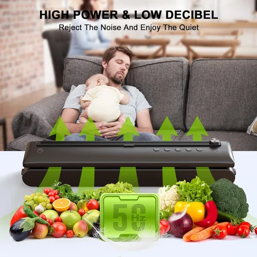 Vista 5 de Máquina selladora al vacío para almacenamiento de alimentos, 5 en 1 con cortador, sellador al vacío de alimentos con modos seco y húmedo, incluye 15