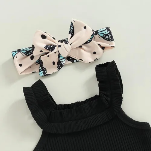 Vista 157 de TheFound Trajes de verano para niñas pequeñas, sin mangas, de punto acanalado, halter, pantalones cortos, ropa para recién nacidos, conjunto de 3