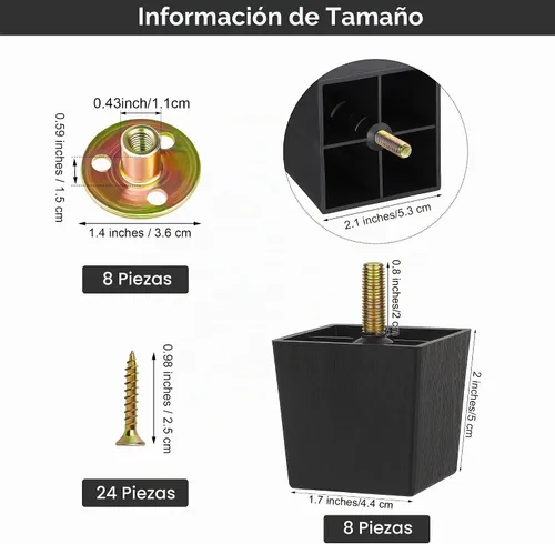 Vista 2 de TURSTIN Patas de muebles de 2 pulgadas, reemplazo de sofá de plástico, 8