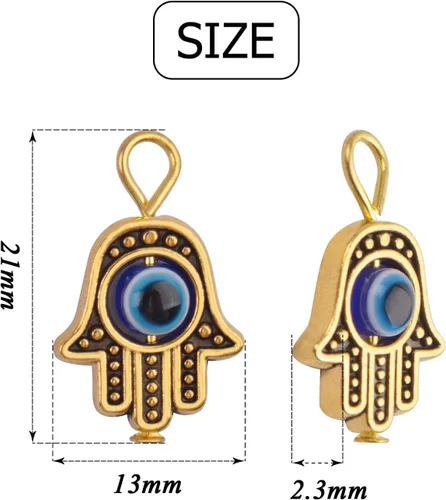 Vista 3 de 30 dijes antiguos de mano de Hamsa contra el mal de ojo de Fátima, accesorios de joyería para collares, pulseras, suministros de manualidades