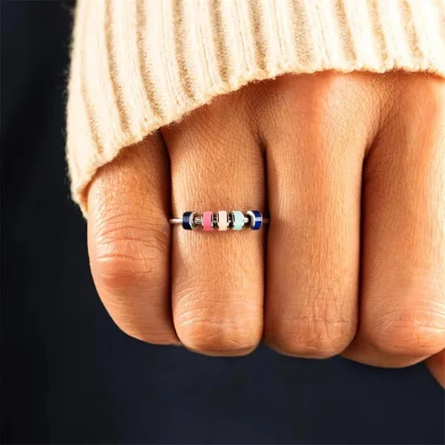 Vista 3 de rongji jewelry Anillo giratorio para aliviar la ansiedad para mujer, anillo abierto de acero inoxidable de calidad y duradero con cuentas giratorias