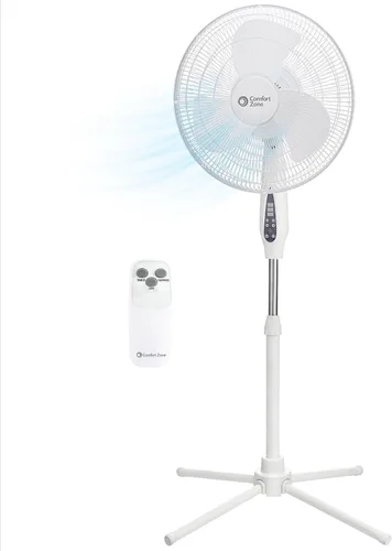 Vista 10 de Comfort Zone CZST161BTEBK Ventilador de pie oscilante de 16 pulgadas, opciones de 3 velocidades, cabezal oscilante de 90 grados, altura y Negro