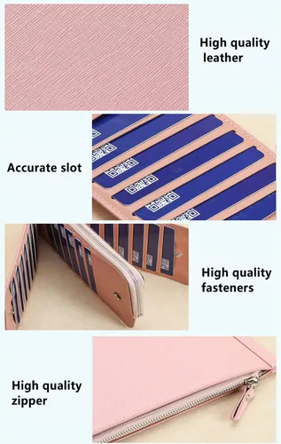 Vista 3 de Billetera larga multifuncional, cartera para mujer, con bloqueo de billetera, con bolsillo con cremallera, cartera para múltiples tarjetas