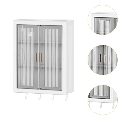 Vista 4 de Gabinete de baño montado en la pared, organizador de baño, estante de almacenamiento colgante para colgar en la pared, organizador de cosméticos