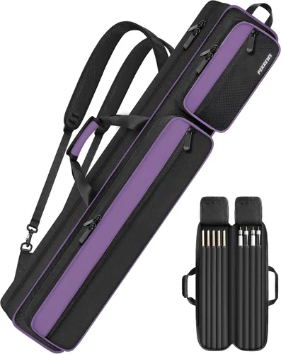 Vista 11 de Pool Cue Case, 4x5 Pool Stick Bag with Multiple Accessory Pockets Fit Multi-Sticks Soft Cue Stick Case, Hidden Shoulder Strap, 2 Handle, Travel