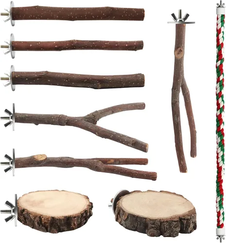 Vista 9 de Juego de 4 perchas de madera natural para jaula de periquitos
