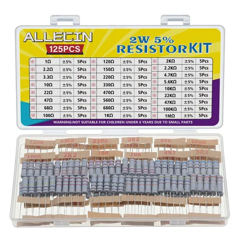 Vista 8 de Kit de resistencias de película de carbono de 5 W de 1 ohmio a 1M Ohm 25 valores Surtido de resistencias de 5 vatios y 5%