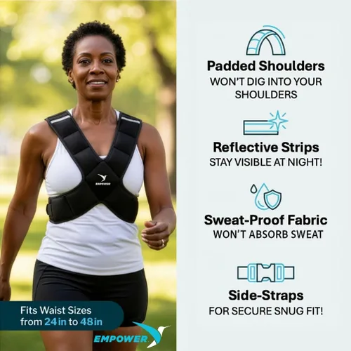 Vista 5 de EMPOWER Weighted Vest for Women with Reflective Strips – Fixed 8lbs, Adjustable 4-10lbs (4 in1) or Adjustable10-16lbs (4 in 1), Strengthen Muscles