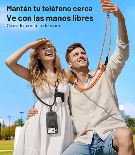 Vista 2 de TORRAS Cordón para teléfono con trabillas para colgar, correa ajustable antirrobo cruzada para teléfono para iPhone 17 Pro Max, amigable