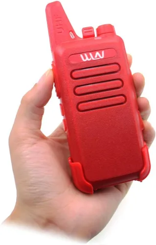 Vista 3 de Mini radio de mano de 2 vías WLN KD-C1 Walkie Talkie portátil UHF400-470MHz Color rojo+ cargador de escritorio