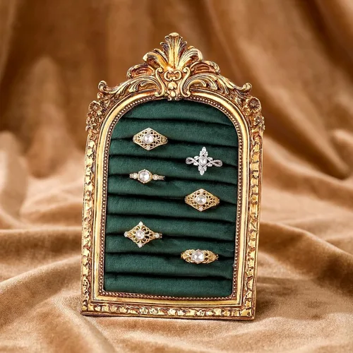 Vista 23 de Liliaafar Vintage Ring Holder Rectangle Black Ring Wedding Display Suede Jewelry Box Stand Frame Earring Tray Anniversary Engagement Baroque