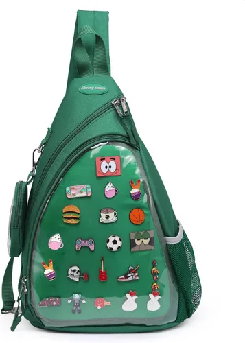Vista 12 de Bolsa Oxford Ita Kawaii con Pin de Exhibición, Mochila Deportiva de Hombro Único, Mochila de Senderismo, Mochila de Día, Beige
