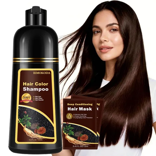 Vista 11 de Champú natural de tinte para el cabello castaño claro, champú de tinte para el cabello 3 en 1, tinte de cabello marrón para hombres y mujeres Marrón