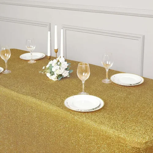 Vista 6 de Efavormart - Mantel rectangular ajustable de elastano de 6 pies, color dorado metálico con purpurina