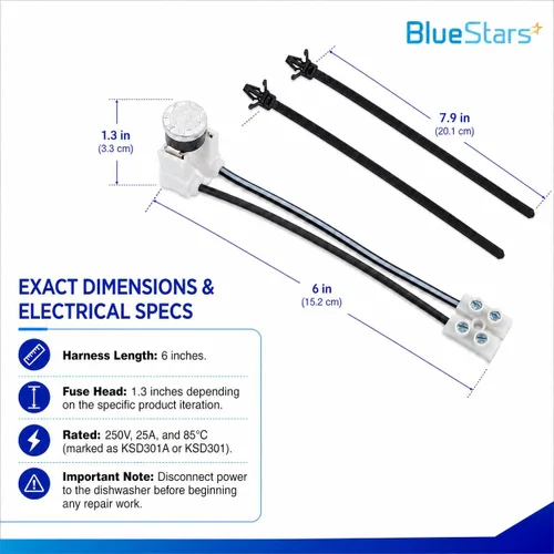 Vista 2 de BlueStars W10258275 Fusible térmico bimetálico para lavavajillas, compatible con lavavajillas Whirlpool Kenmore, instrucciones claras incluidas