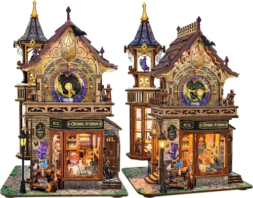 Vista 8 de SUNNINO Kit de casa de muñecas en miniatura, rompecabezas de madera 3D de cuco para adultos, kit de construcción de mini casa con 3 modos
