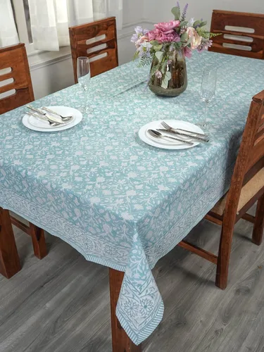 Vista 46 de Ridhi Mantel rectangular con estampado de bloque de mano verde espárragos Espárragos Verde Gadd