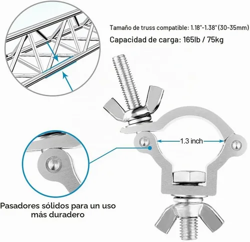 Vista 2 de Abrazaderas de armadura de 1.18 a 1.38 pulgadas, 8 abrazaderas de iluminación de escenario WorldLite prémium para iluminación de DJ, luces de punto