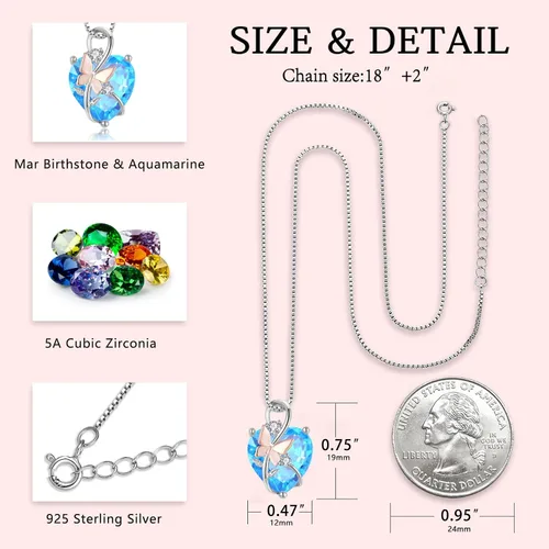 Vista 4 de Oskani Butterfly Heart Necklaces and Earrings Jewelry Set for Women, 925 Sterling Silver Cubic Zirc for Women, 925 Sterling Silver Cubic Zirconia