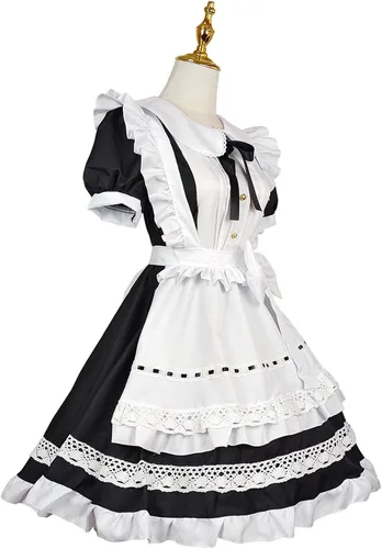 Vista 5 de Disfraz de sirvienta para adultos, talla grande, vestido largo de manga corta, vestido de sirvienta, vestido de cosplay, vestido de moda, lindo