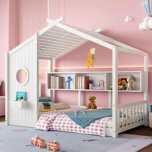 Vista 34 de Cama de casa con tienda y estantería, 2 cajones, carga USB Espresso-tt