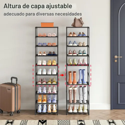 Vista 5 de Autonomier Zapatero alto de 10 niveles, estante de zapatos estrecho y ligero, soporte vertical compacto para zapatos, pequeño ahorro de espacio
