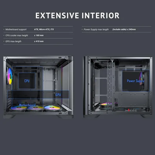 Vista 14 de Antec C5 Curve ARGB, 4 x 120mm ARGB PWM ventiladores incluidos, hasta 10 ventiladores simultáneamente, puerto Type-C 3.2 Gen 2, paneles frontales