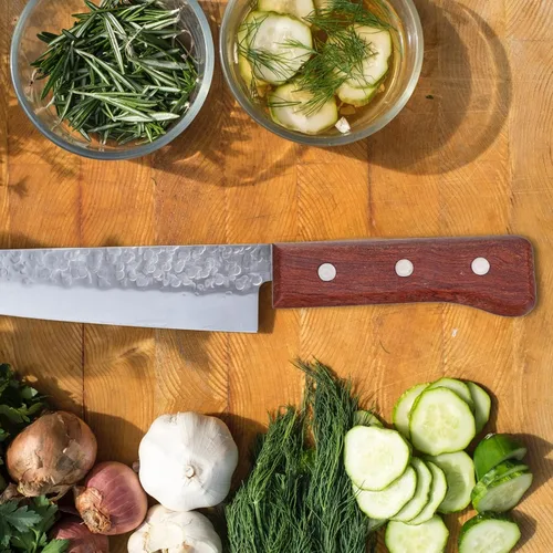Vista 4 de SHERCHPRY Mango ergonómico de repuesto de mango de cuchillo de madera de pera para cortador de cocina, cómodo, antideslizante, fácil instalación