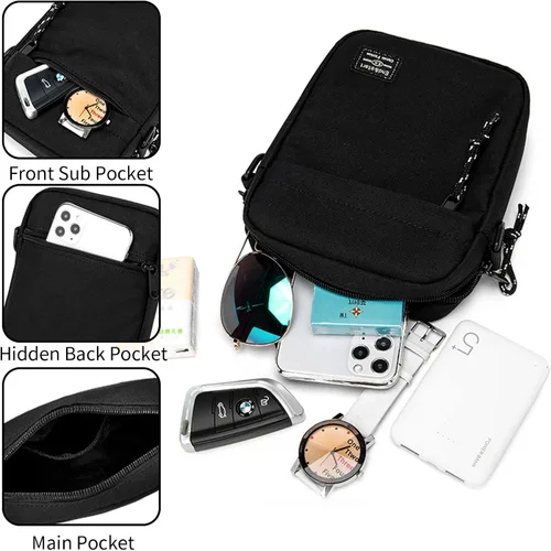 Vista 3 de Bolso bandolera pequeño para hombre, bolso bandolera para mujer, mini bolso de mensajero resistente al agua para viajes de trabajo
