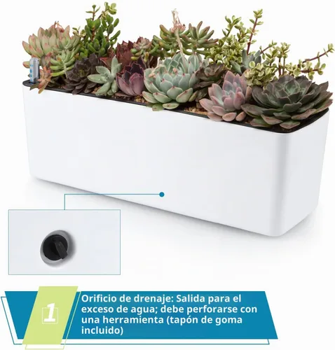 Vista 5 de Skelang Paquete de 2 Macetas de Autoriego, Maceta de Flores Rectangular con Indicador de Nivel de Agua, Caja de Jardinería de Ventana para Plantas