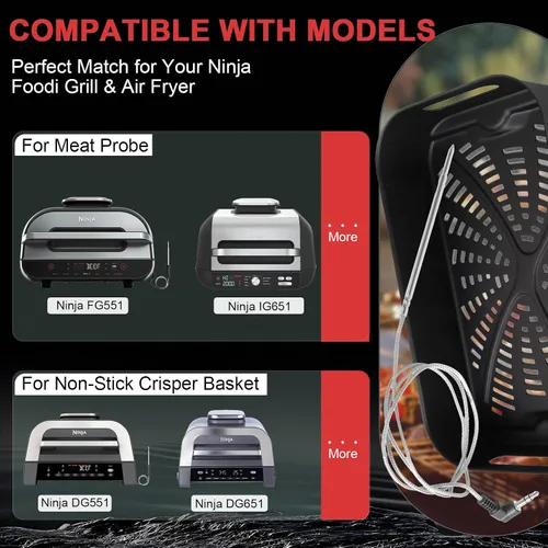Vista 3 de Foodi XL Grill Combo cesta para verduras y sonda de carne para Ninja FG551/FG550 Foodi XL Grill, cesta antiadherente para freidora de aire Ninja
