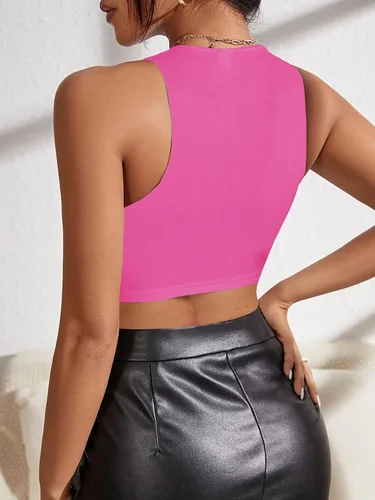 Vista 2 de Milumia Camiseta corta sin mangas con cuello redondo y cremallera en la espalda para mujer