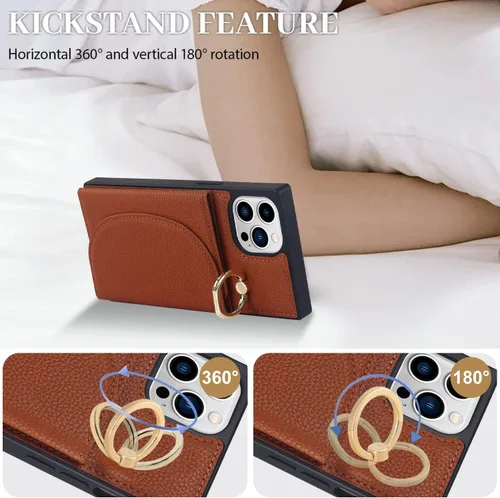 Vista 5 de Lipvina Funda para iPhone 12 Pro Max / 13 Pro Max con soporte para tarjetas, soporte de anillo giratorio de 360°, bloqueo magnético RFID