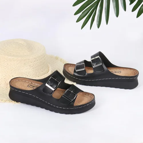 Vista 6 de JABASIC Women Comfort Slides Sandals Double Buckle Adjustable Slip On Platform Sandal