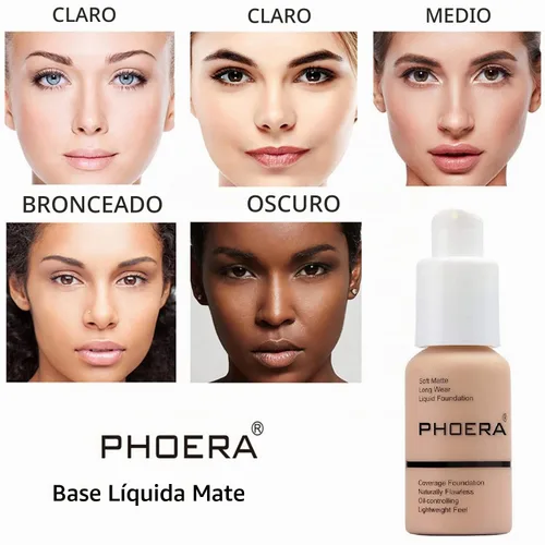 Vista 3 de PHOERA - Base de maquillaje mate de cobertura completa, brochas de maquillaje Kabuki (101 porcelana + 102 desnudos)