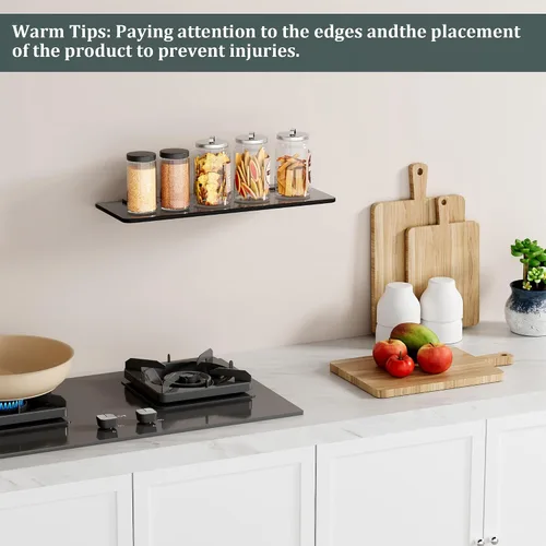 Vista 6 de SAYAYO Estantes flotantes de vidrio para baño, estante de vidrio templado para pared de 15 x 5 pulgadas, 1 unidad, color negro