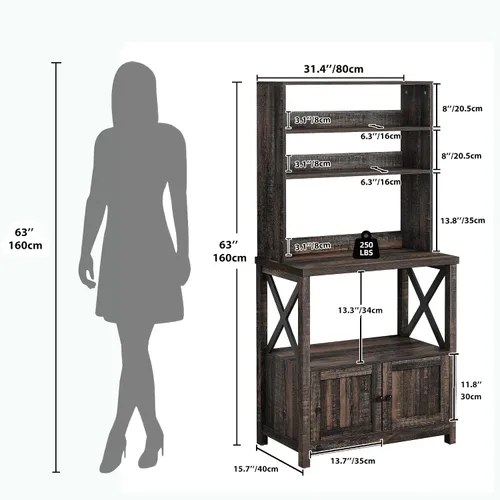 Vista 2 de YITAHOME Estante para panaderos con toma de corriente y puerta de gabinete de almacenamiento, soporte alto para microondas de cocina de 5 niveles