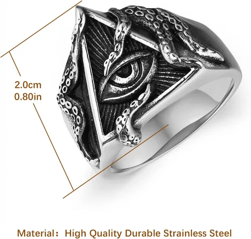 Vista 5 de HZMAN Anillo de ojo de la Providencia, estilo vintage, triangular, estilo tentáculo, para hombre, punk de acero inoxidable, resistente, para todo lo