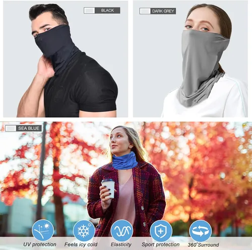 Vista 5 de Polainas de cuello para hombres, bandanas pasamontañas, máscara de media cara, máscara de esquí negra resistente al viento
