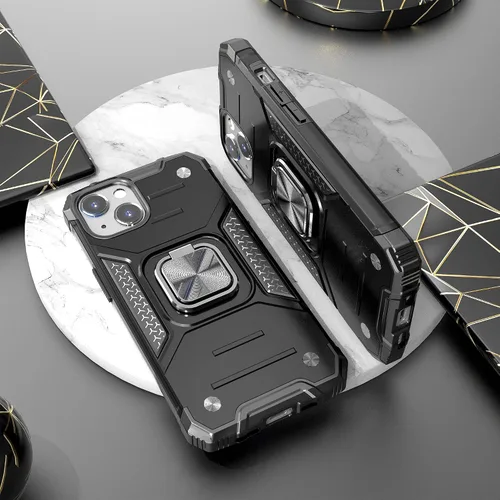 Vista 2 de Funda delgada para iPhone 13 / iPhone 14 con protector de pantalla, absorción de golpes, resistente a prueba de caídas, con soporte de automóvil
