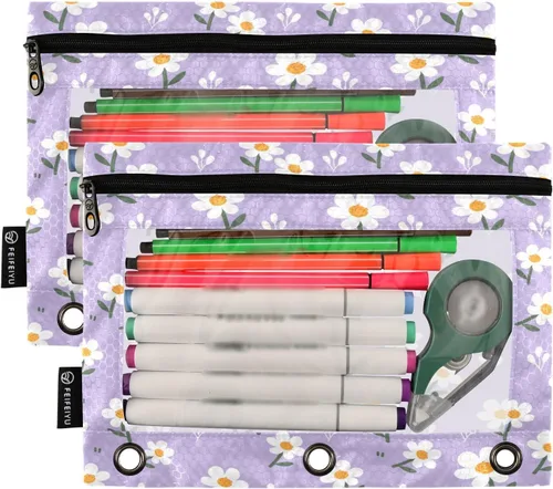 Vista 2 de Kigai Estuche para lápices para carpeta de 3 anillas, bonita bolsa de lápices con cremallera transparente para carpeta, bolsa de cosméticos, paquete