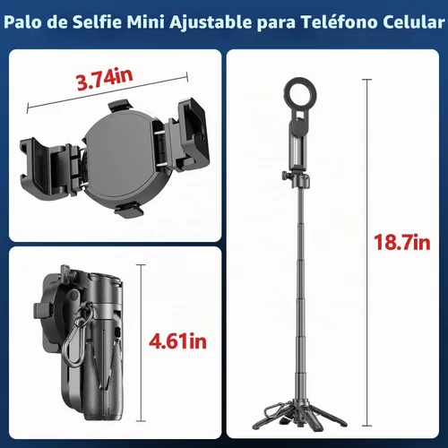 Vista 2 de Mag-Safe - Mini palo magnético para selfie, 4 en 1, pequeño trípode portátil de bolsillo para iPhone/Android, con clip de teléfono extraíble