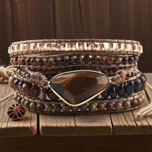 Vista 20 de ZOSOJONA - Pulseras bohemias hechas a mano de piedra natural, que dan vuelta, con cuentas de cristal de turquesa