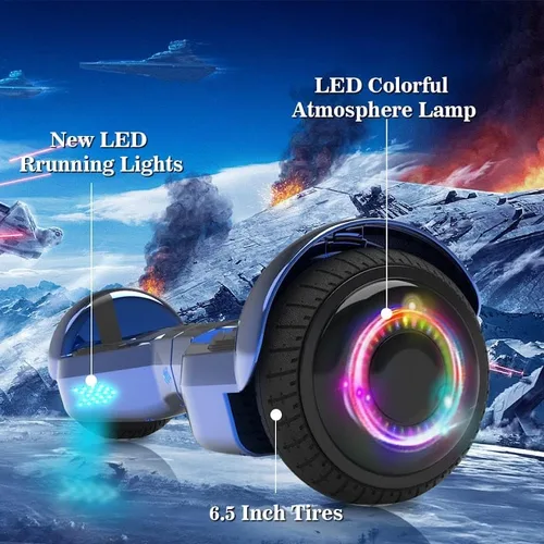 Vista 4 de Starship - Aeropatineta eléctrica con altavoz Bluetooth, color cromado, autoequilibrante, diseño de ciencia ficción y ruedas LED de 6.5 pulgadas