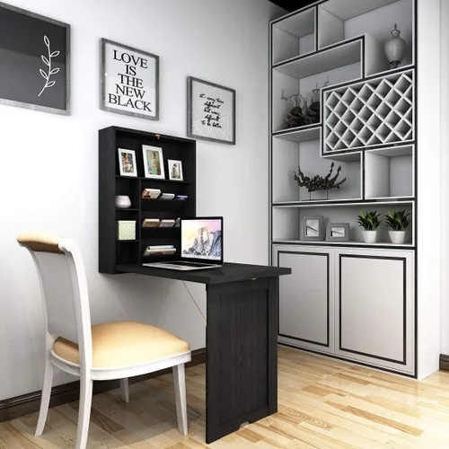 Vista 2 de Nightcore - Mesa montada en la pared con espacio de almacenamiento clasificado, escritorio plegable multiusos, estructura de madera resistente