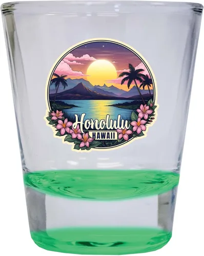 Vista 5 de Honolulu Hawaii B Souvenir - Vaso de chupito redondo de 1.5 onzas, color azul, paquete de 2