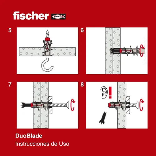 Vista 4 de fischer DuoBlade - Anclaje autoperforante para paneles de yeso de 1-1/2" (40 mm) con punta de metal y tornillo de aglomerado, 25 anclajes y 25
