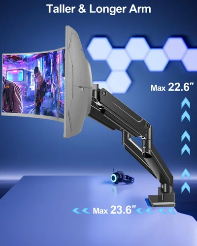Vista 6 de MOUNT PRO Soporte de monitor dual para pantallas ultraanchas de hasta 44 libras de máximo 49 pulgadas, brazo de monitor resistente para 2 monitores